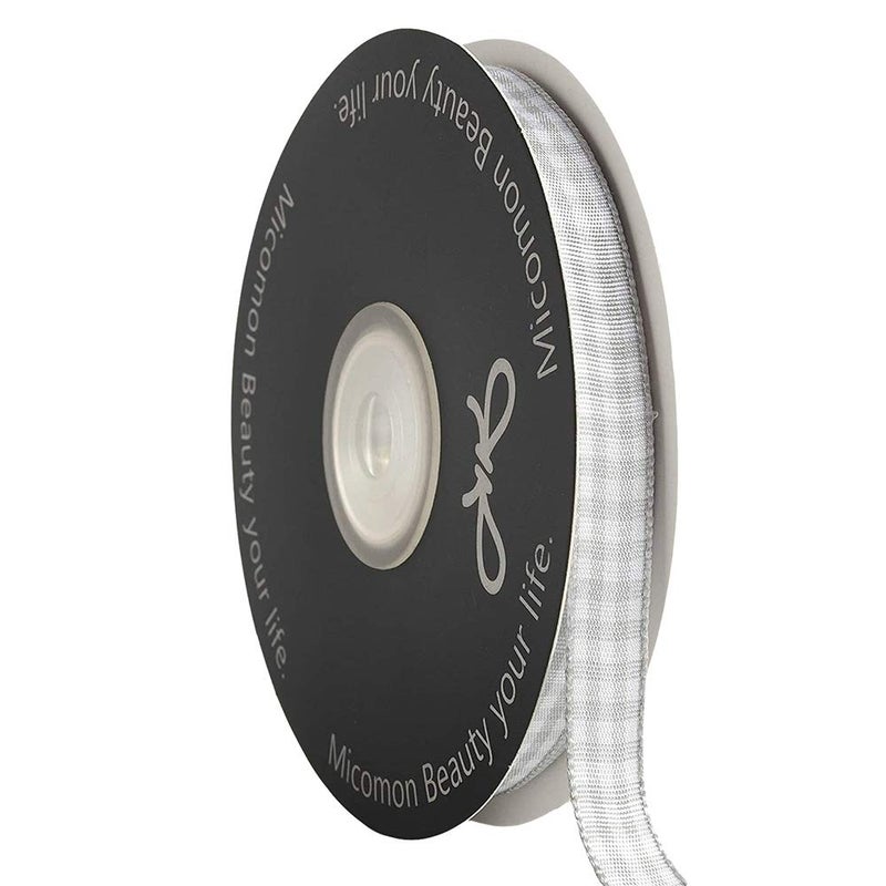 Micomon Gray Gingham Plaid Checked Ribbon 25 Yards Each Roll 100% Polyester (3/8"",Gray) - Image 1